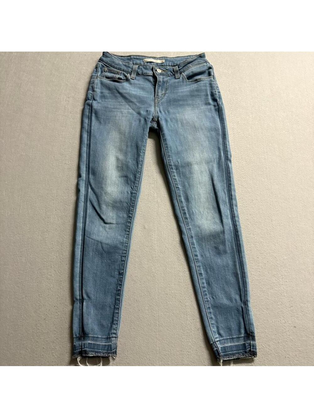 Levis 535 Super Skinny Jeans Womens 26 Blue Denim Raw Hem Stretch